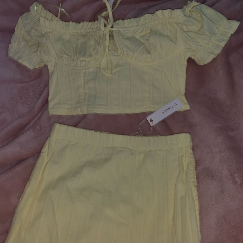 two piece pastel yellow set